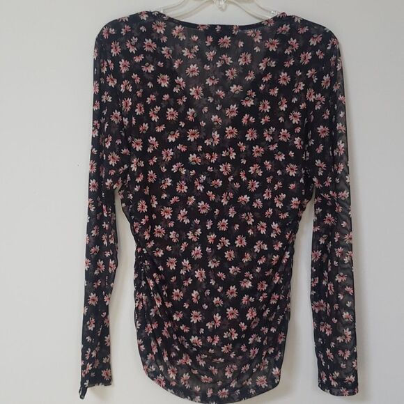INC International Concepts Top Womens sz Large Sheer Ruched Floral Long Sleeve - Picture 4 of 6